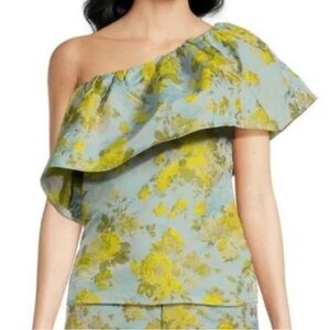 Abbey Glass Women’s Medium Clementine Blue Yellow Floral One Shoulder Top NWT